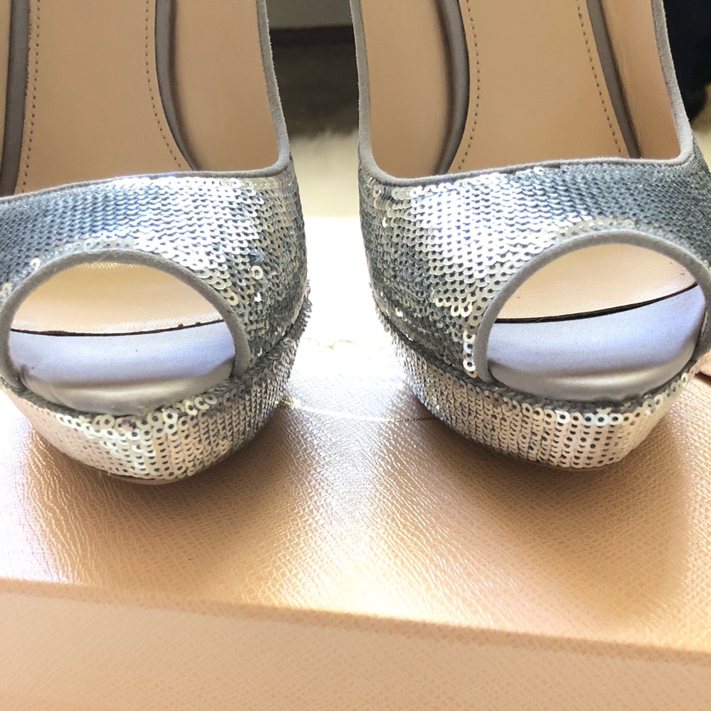 ❌SOLD❌ Prada Sequin Embellished Peep Toe Heels - Picture 5 of 8
